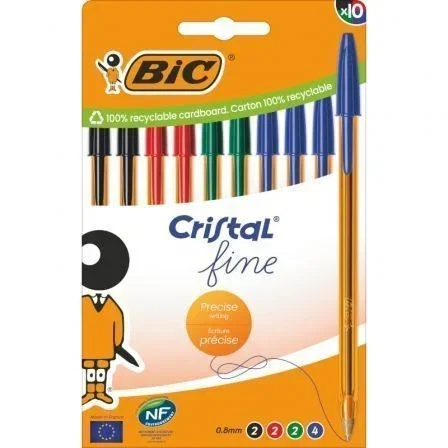 Bic Bolígrafo Cristal Fine 516356, Tinta de Aceite, Punta Fina 0.8mm, 10 Unidades, Colores Surtidos Bic Bolígrafo Cristal Fine 516356, Tinta de Aceite, Punta Fina 0.8mm, 10 Unidades, Colores Surtidos